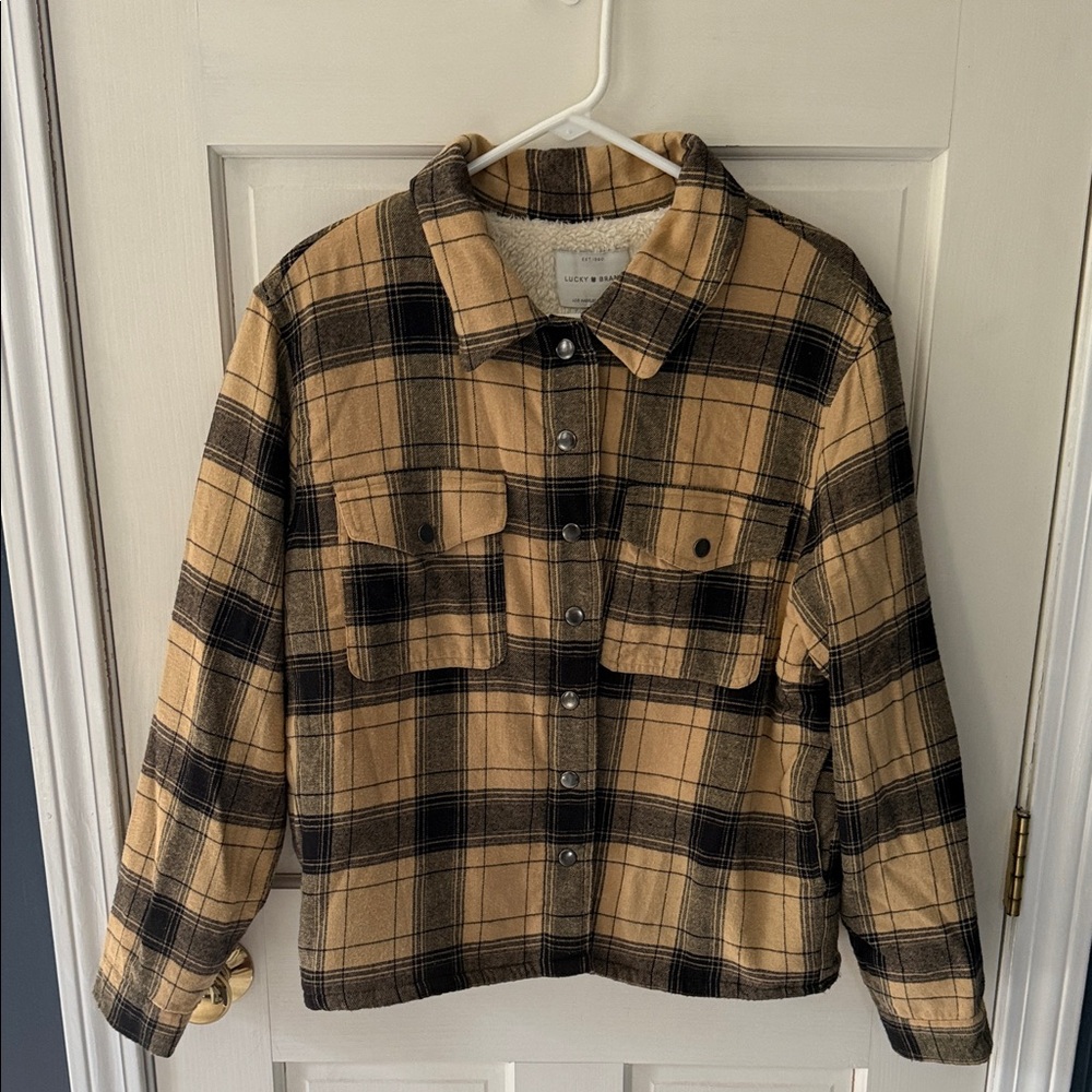 Lucky Plaid Tan and Black Sherpa Lined Women's Jacket - Picture 1 of 5